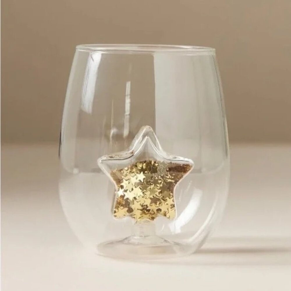 NEW Anthropologie Gold Star Wine Glasses Set of 3 Celebration Graduation